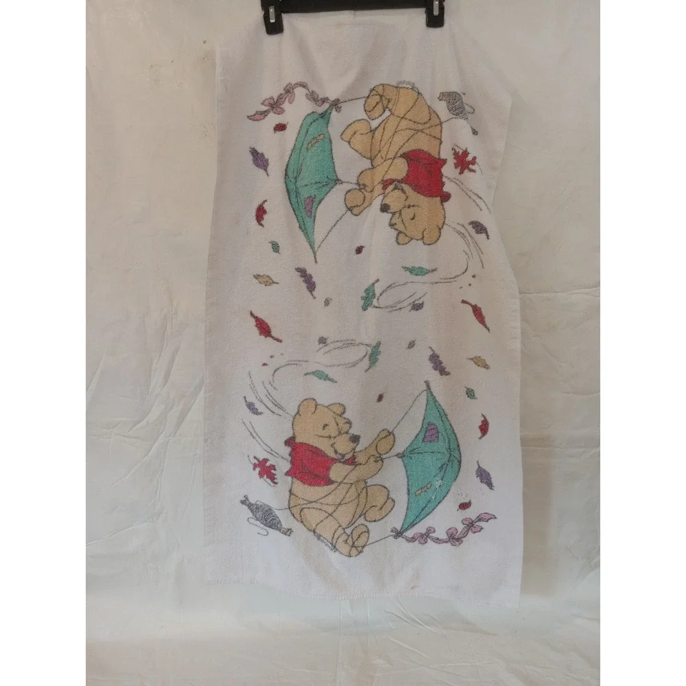 Vintage Disney Winnie the Pooh Windy Day Umbrella Towel White Cotton